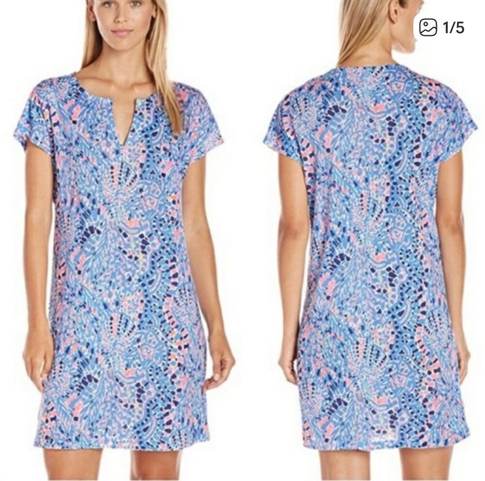 Lilly Pulitzer Duval Dress Tic Tac Allover 100% natural linen preppy size XS